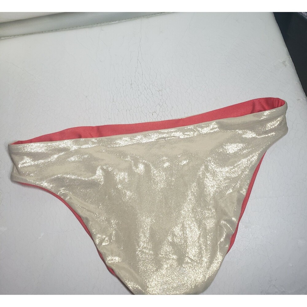 Luli Fama Cosita Buena Bikini Bottom Reversible Coral Gold Glitter Beach M ZZZ - Picture 3 of 4